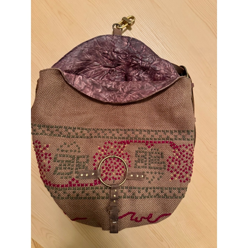 Free People We The Free Talia Bag – Distressed Brown Boho Jute & Leather Hobo - Picture 9 of 11